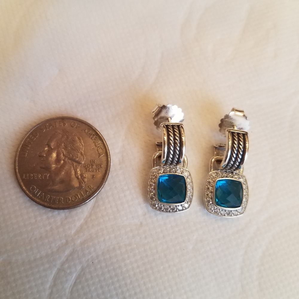 David Yurman Blue and Silver Earrings - Picture 2 of 5